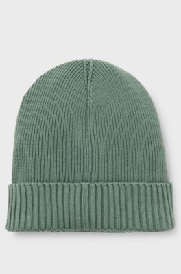 Logo-detail beanie hat in cotton and virgin wool, Light Green