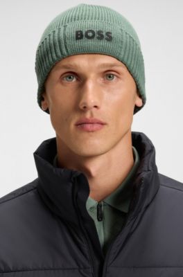 Cotton-blend beanie with rubber-printed logo, Light Green