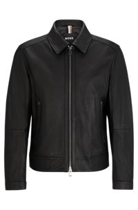 Leather jacket with two-way zip, Black