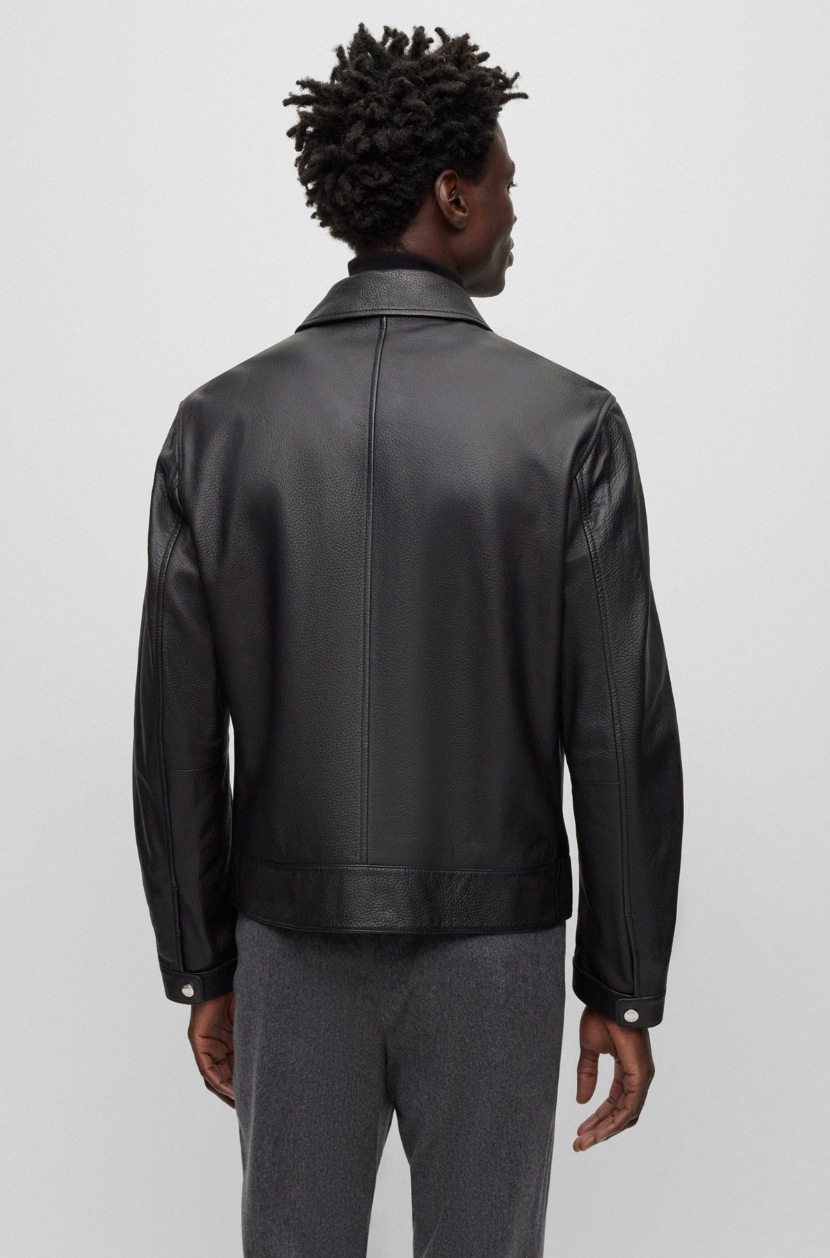 Leather jacket with two-way zip, Black