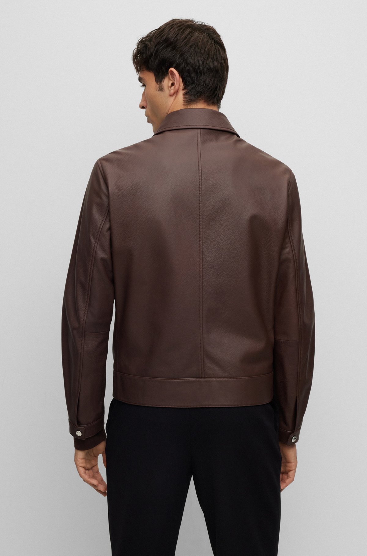 Leather jacket with two-way zip, Dark Brown