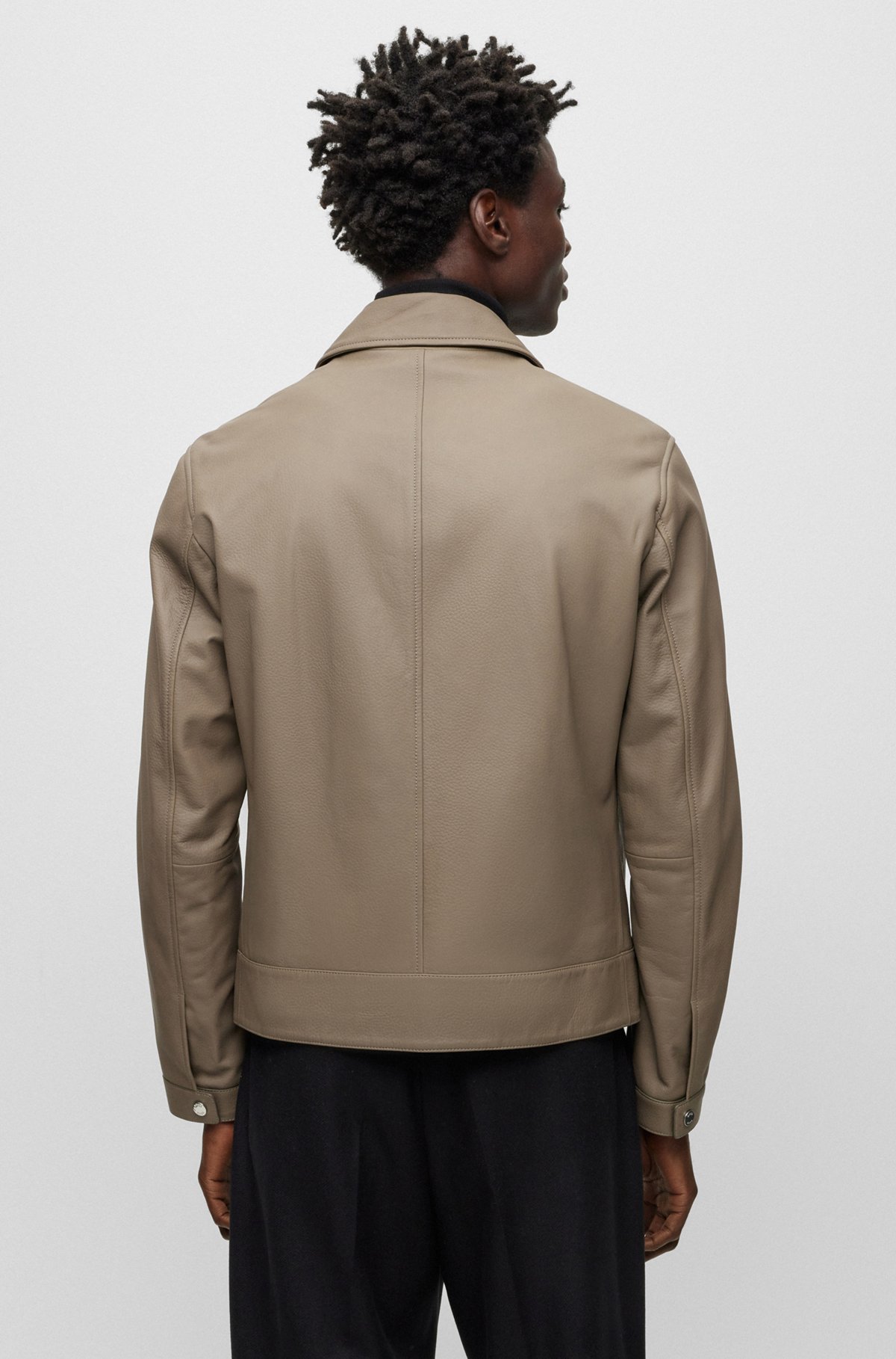 Leather jacket with two-way zip, Khaki