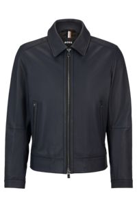 Leather jacket with two-way zip, Dark Blue