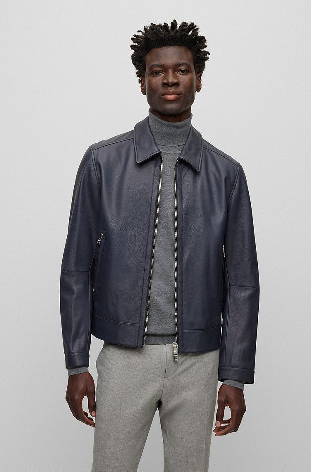 BOSS - Varsity-style jacket with monogram-embossed leather sleeves