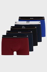 Five-pack of stretch-cotton trunks with logo waistbands, Red / Blue / Black