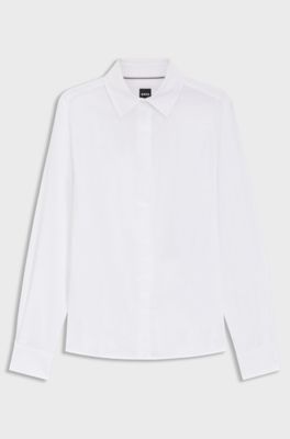 Regular-Fit Bluse aus Baumwoll-Mix, Wei&szlig;