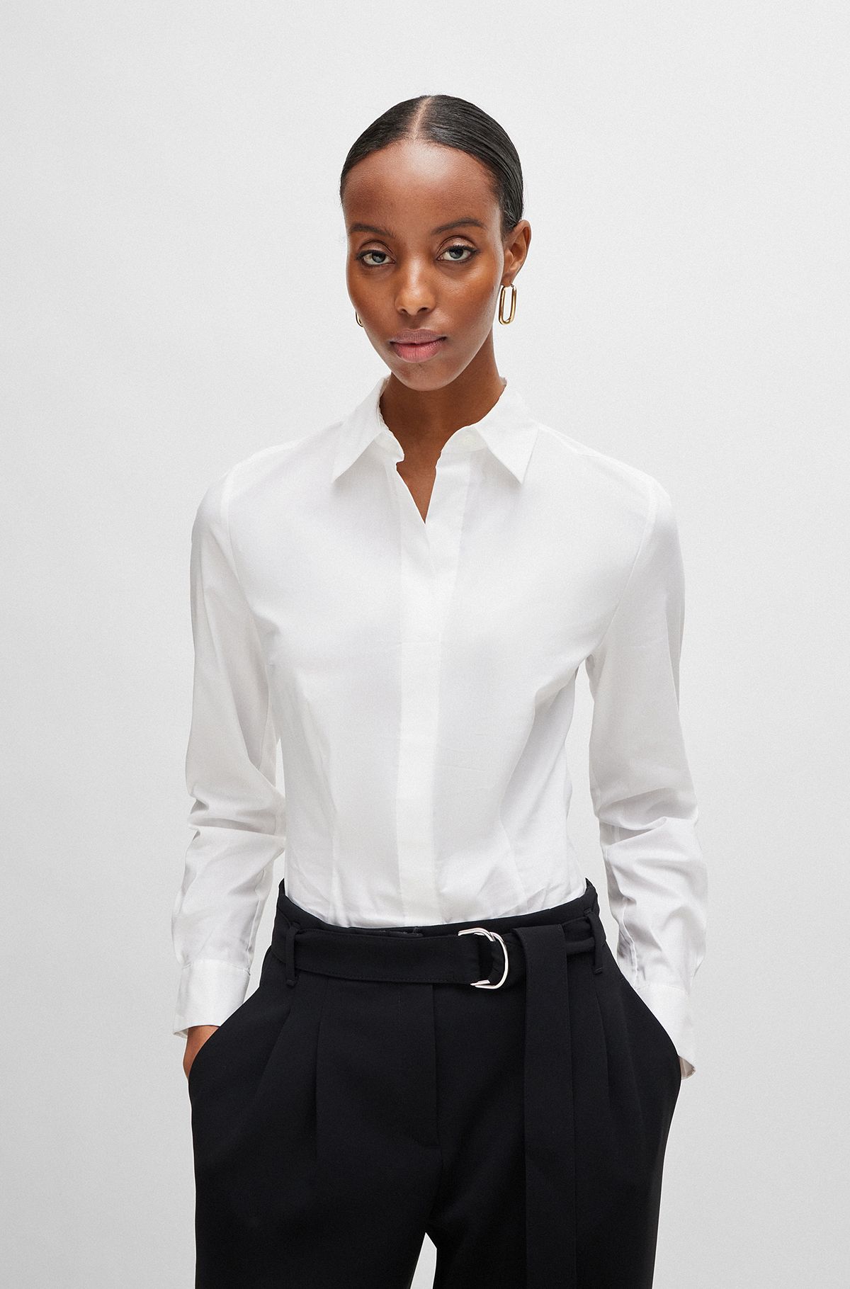Slim-fit blouse in a cotton blend, White