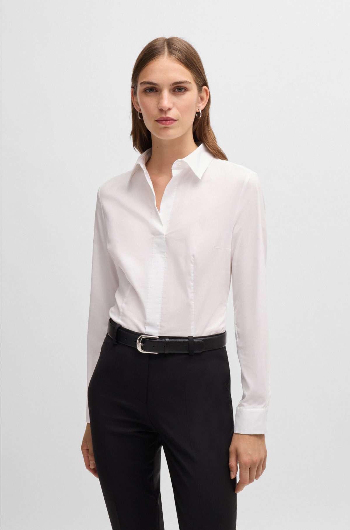 draai baard Afleiden BOSS - Slim-fit blouse in an organic-cotton blend