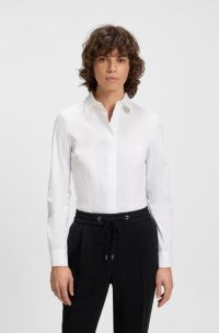 Slim-fit blouse in a cotton blend, White
