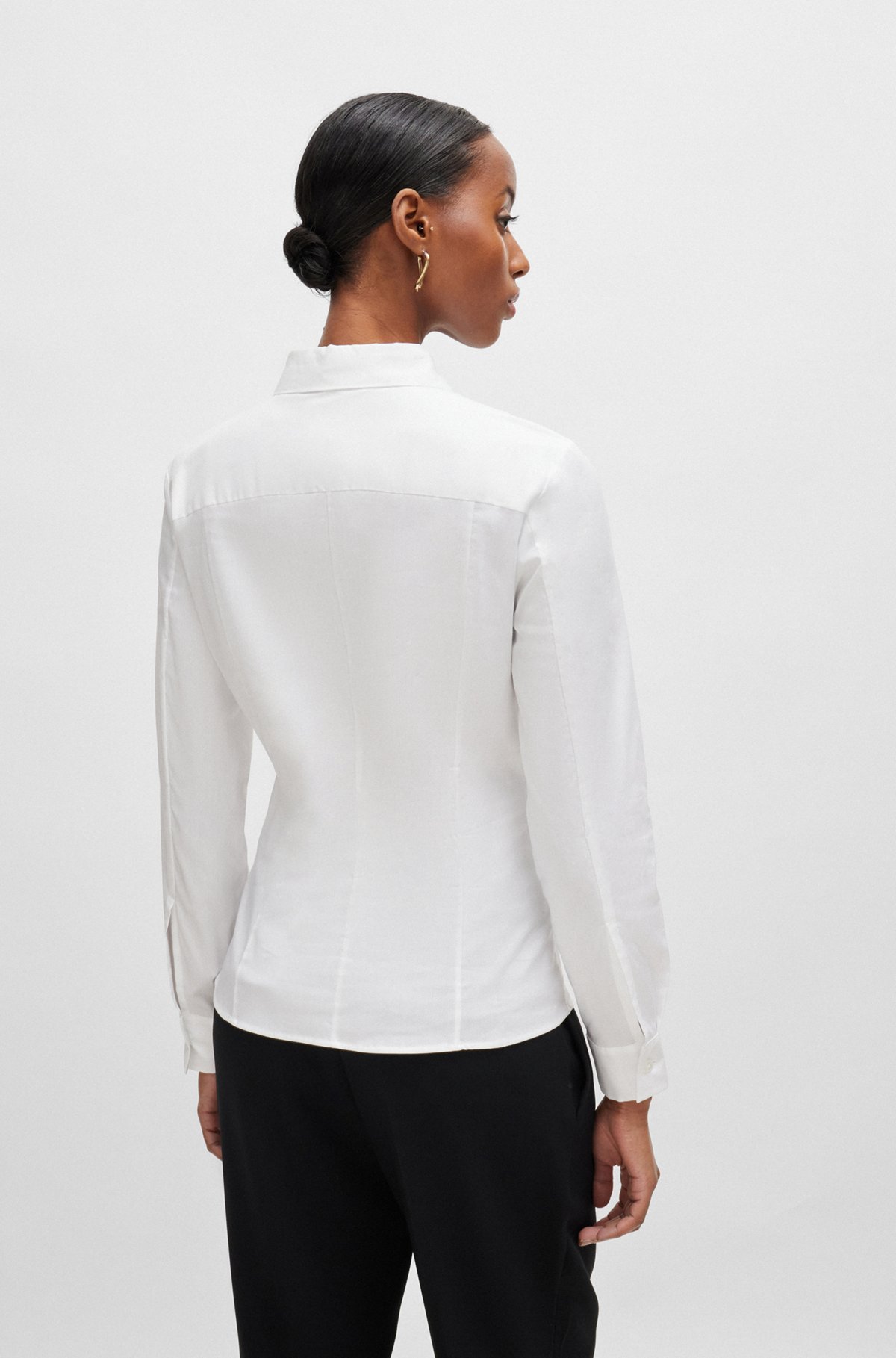 Slim-fit blouse in a cotton blend, White