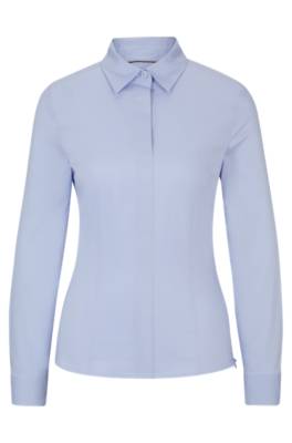 Hugo Boss Slim-fit Blouse In An Organic-cotton Blend In Light Blue