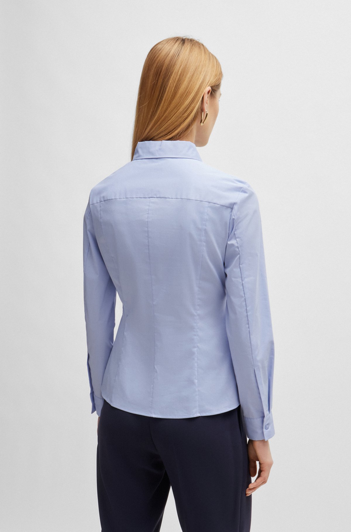 Slim-fit blouse in a cotton blend, Light Blue