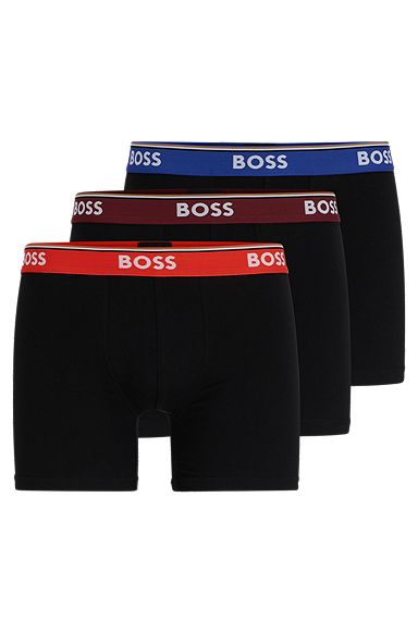 Triple-pack of stretch-cotton boxer briefs with logo waistbands, Black