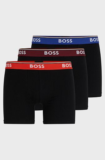 Triple-pack of stretch-cotton boxer briefs with logo waistbands, Black