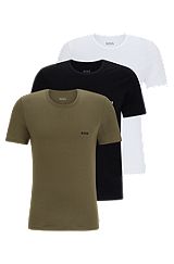 Three-pack of cotton-jersey underwear T-shirts with logos, Green / Black / White