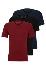 Three-pack of cotton-jersey underwear T-shirts with logos, Red / Blue / Black