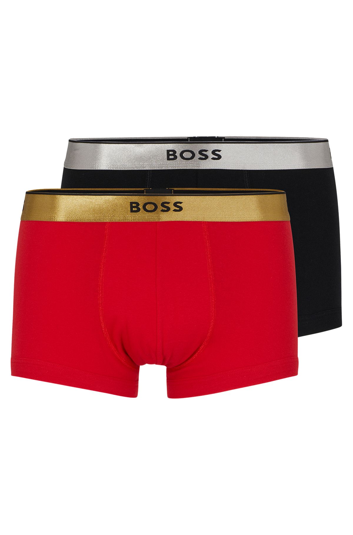 Two-pack of cotton trunks with metallic branded waistbands, Black / Red