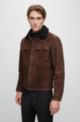 Suede jacket with teddy collar and patch pockets, Dark Brown