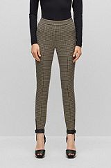 Slim-fit checked trousers with stirrup hems, Beige