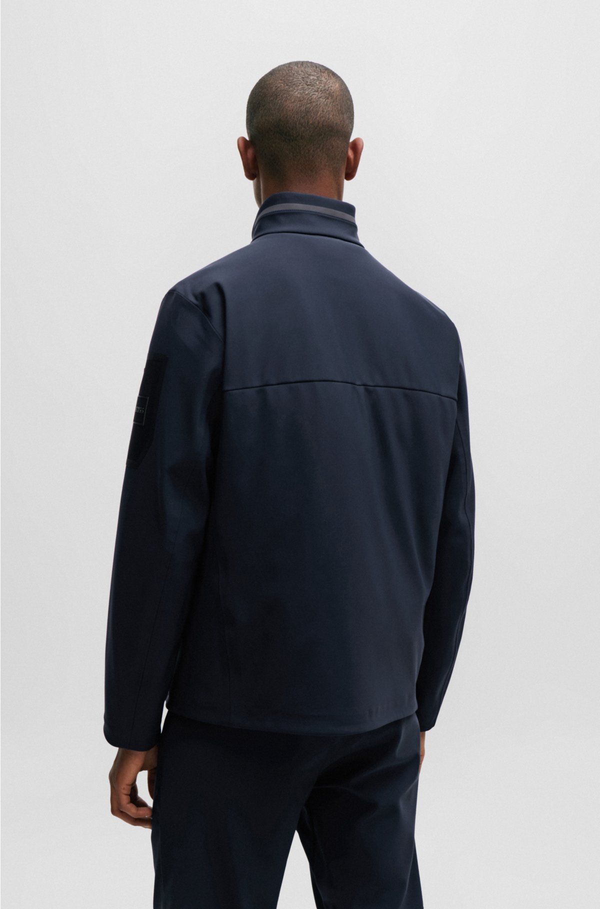 Water-repellent softshell jacket with branded sleeve pocket, Dark Blue