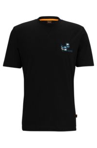 T-Shirt aus Baumwoll-Jersey mit Artwork der Saison, Schwarz