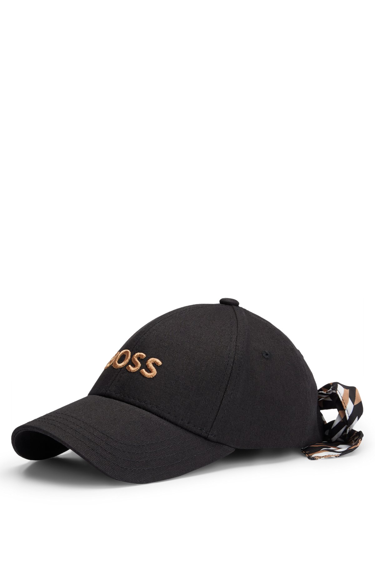 Cotton-twill cap with logo and signature-stripe bow, Black