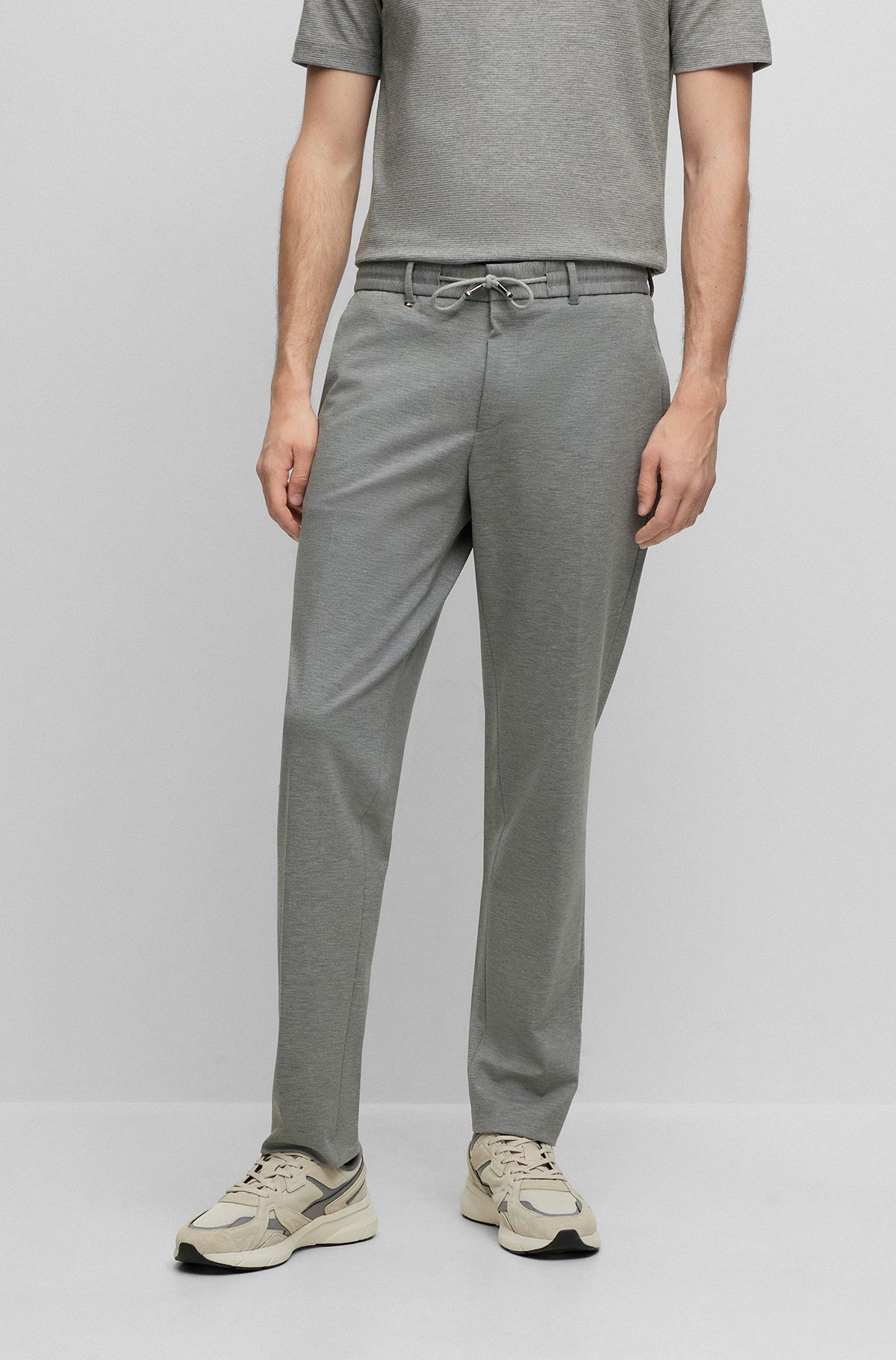 Slim-fit trousers in melange interlock jersey, Grey