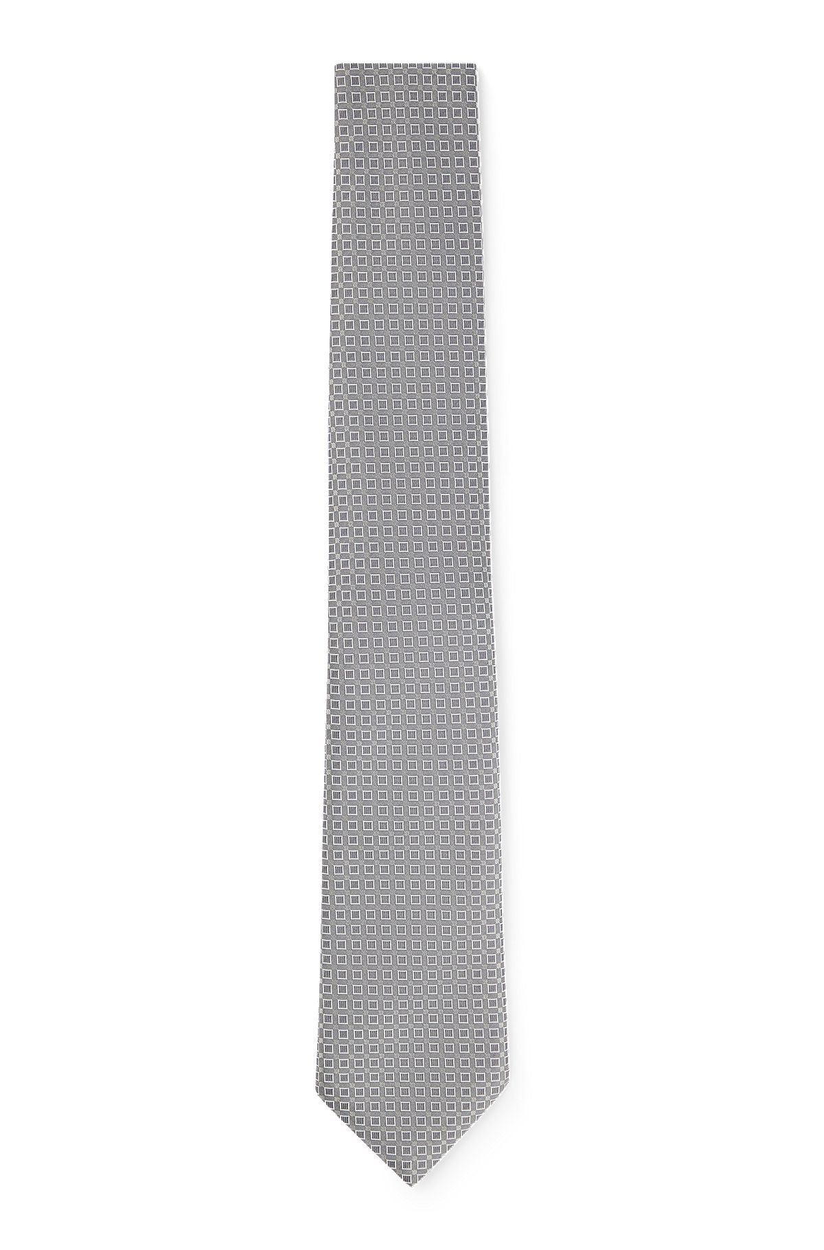 Patterned tie in pure silk, Light Grey