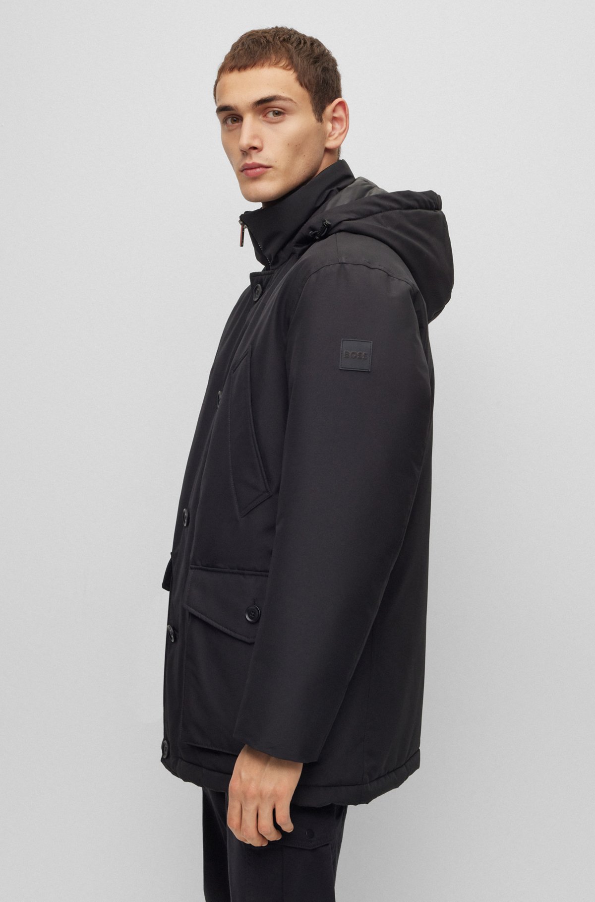 BOSS - Relaxed-fit parka in water-repellent ottoman fabric