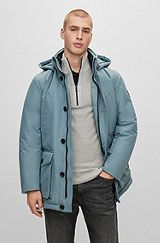 Relaxed-fit parka in water-repellent ottoman fabric, Blue