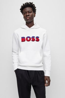 BOSS - Cotton-terry regular-fit hoodie with degradé logo