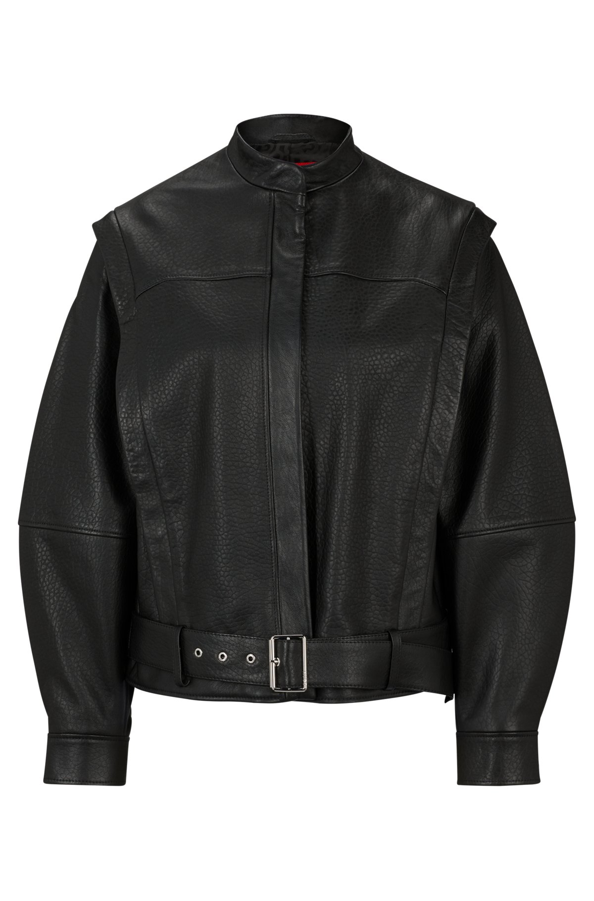 Oversized-fit leather jacket with zip-off sleeves, Black