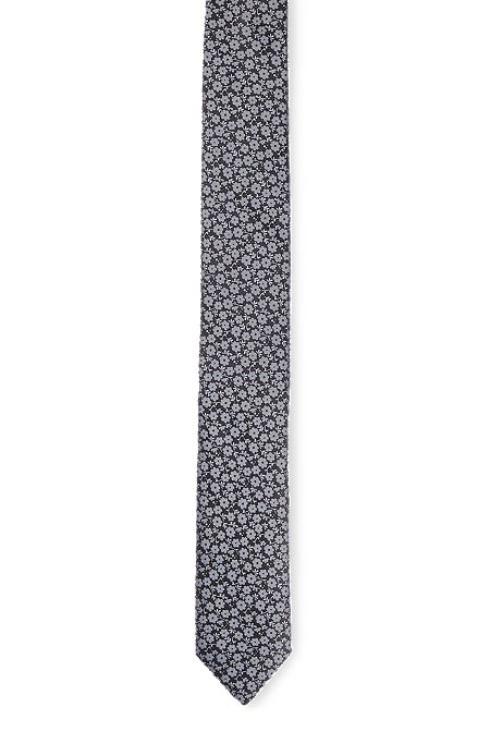 Pure-silk tie with floral pattern, Black
