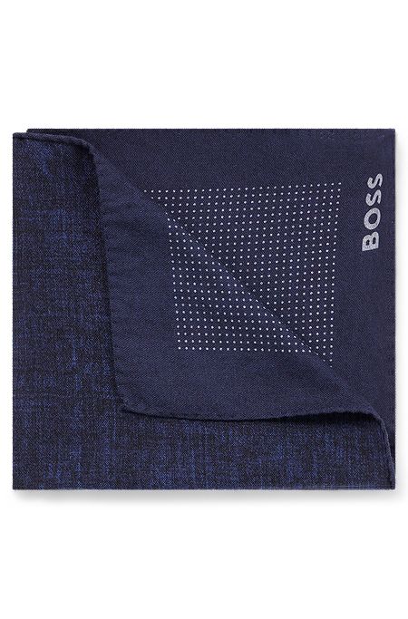 Printed pocket square in cotton and wool, Dark Blue
