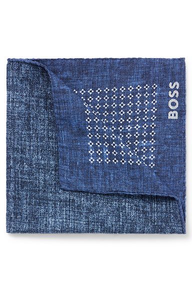Printed pocket square in cotton and wool, Light Blue