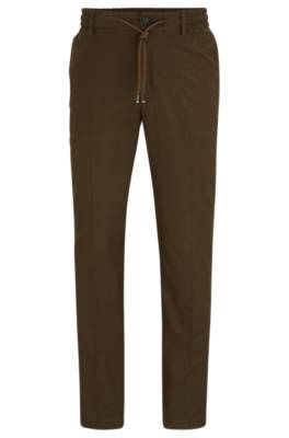 Hugo Boss Slim-fit Trousers In Cotton-blend Twill In Brown