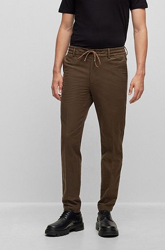 Slim-fit trousers in cotton-blend twill, Dark Green