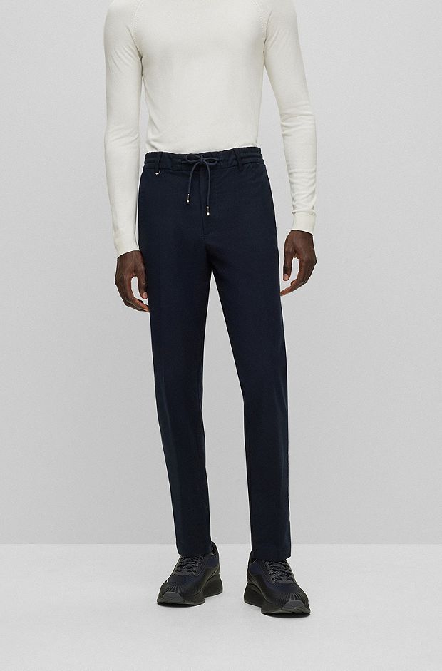 Slim-fit trousers in cotton-blend twill, Dark Blue