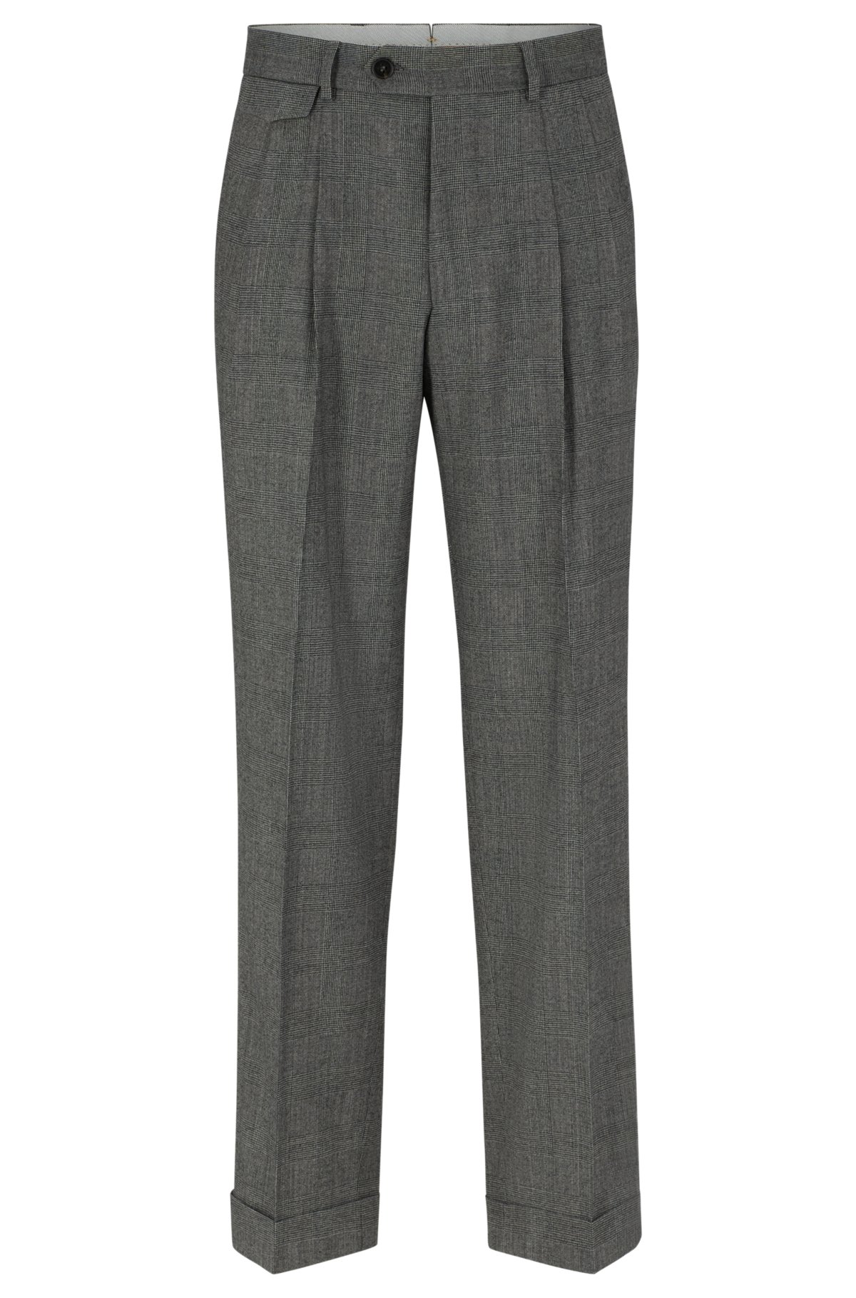BOSS - Relaxed-fit trousers in checked stretch wool