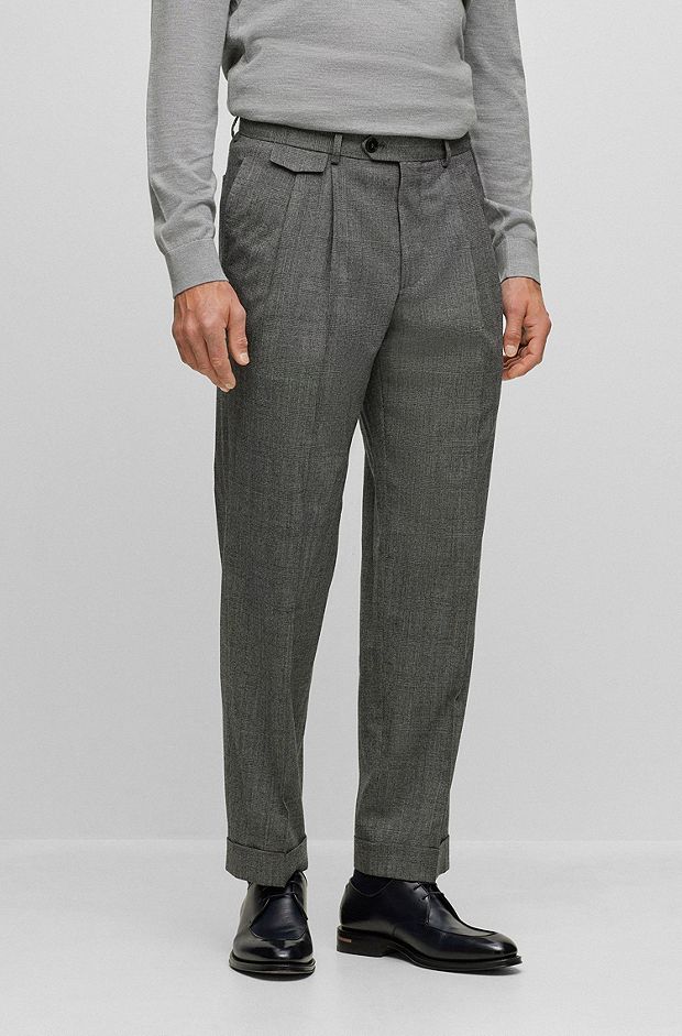 Relaxed-fit trousers in checked stretch wool, Grey