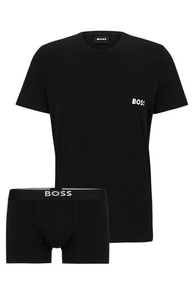 Cotton-jersey underwear set with T-shirt and trunks - Gift set, Black