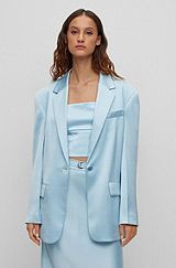 Straight-fit jacket in soft satin, Light Blue