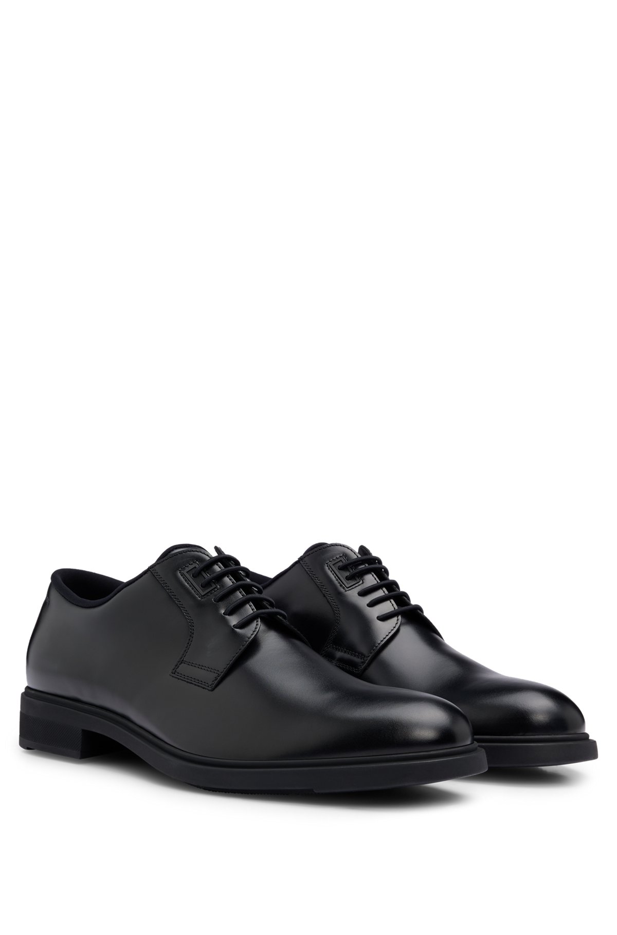 Italian-made Derby shoes in leather with piping details, Black