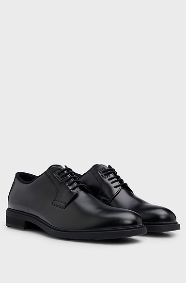 Italian-made leather Derby shoes with piped trims, Black