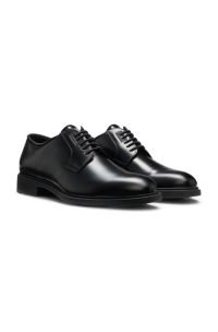 In Italië vervaardigde leren derbyschoenen met omboordsel, Zwart