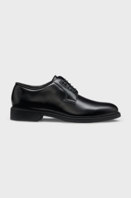 Italian-made leather Derby shoes with piped trims, Black