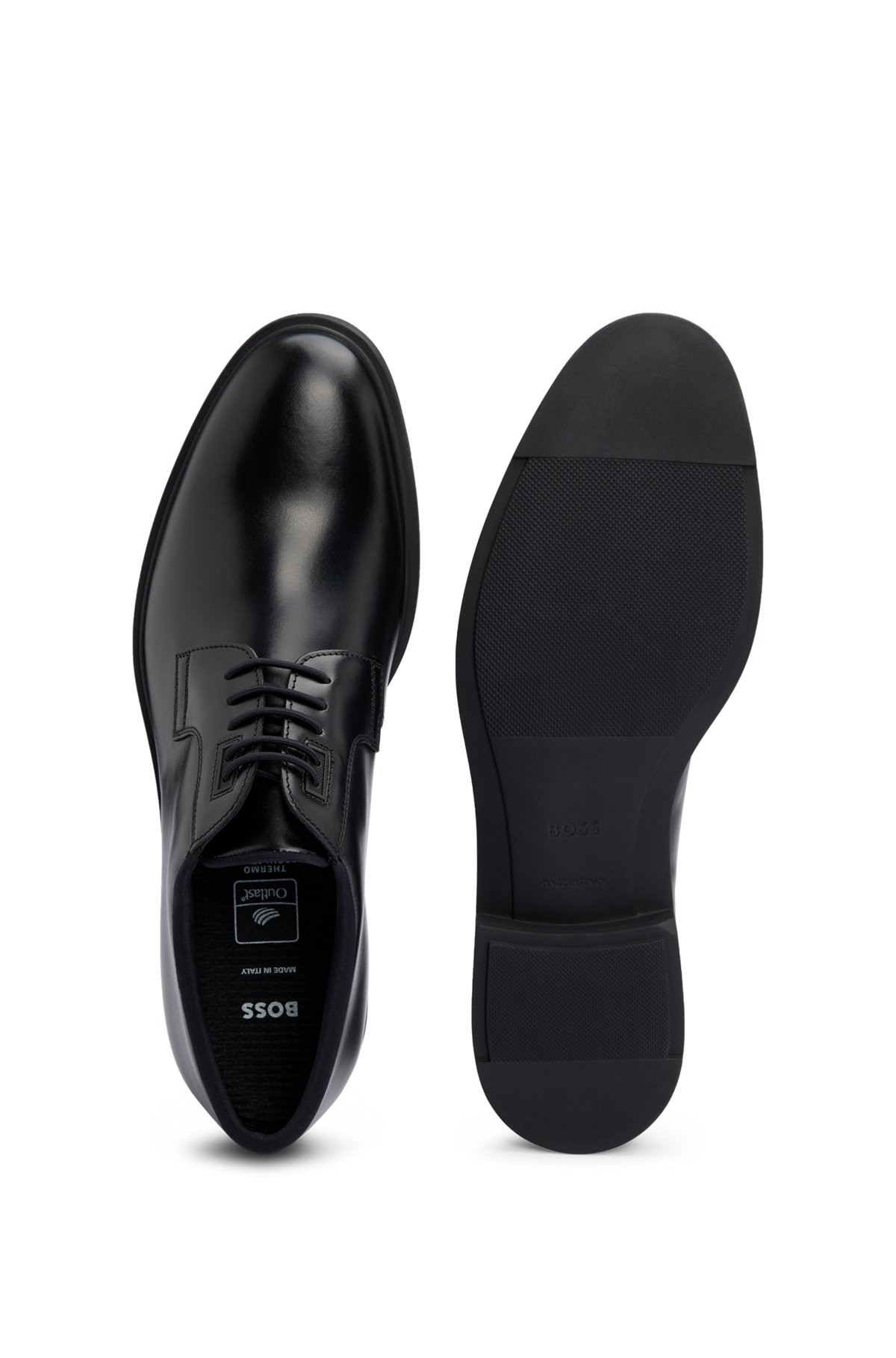 BOSS - Italian-made Derby shoes in leather with piping details