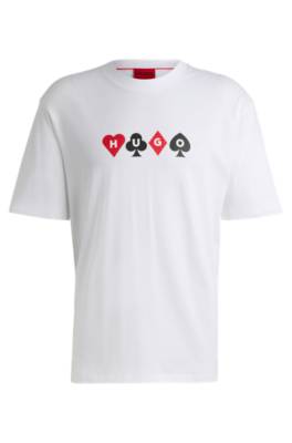 Hugo Cotton-jersey T-shirt With Playing-cards Logo In White