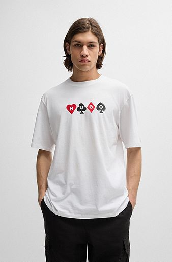 Cotton-jersey T-shirt with playing-cards logo, White