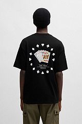 Cotton-jersey T-shirt with playing-cards artwork, Black